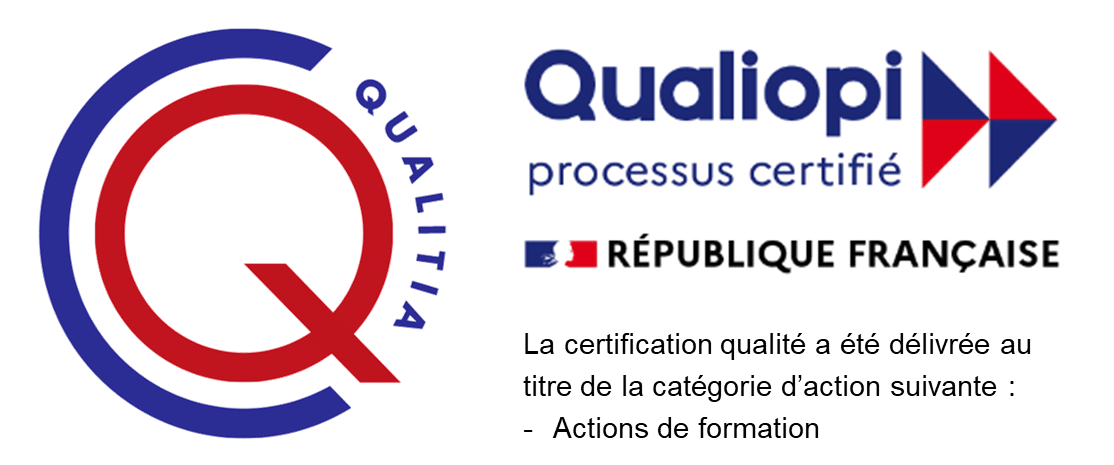 Logo qualiopi. Processus certifié. République française. La certification qualité a été délivrée au titre de la catégorie d'action suivante : action de formation.