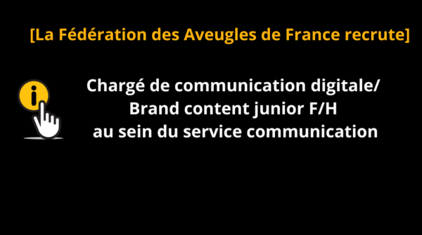 La Fédération des Aveugles de France recrute un Chargé de communication digitale/ Brand content junior F/H au sein du service communication