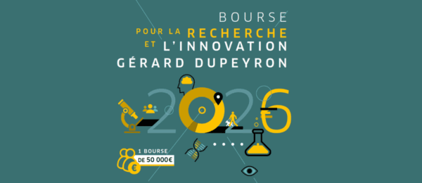 Sur un fond bleu : "bourse pour la recherche et l'innovation Gérard Dupeyron 2026".