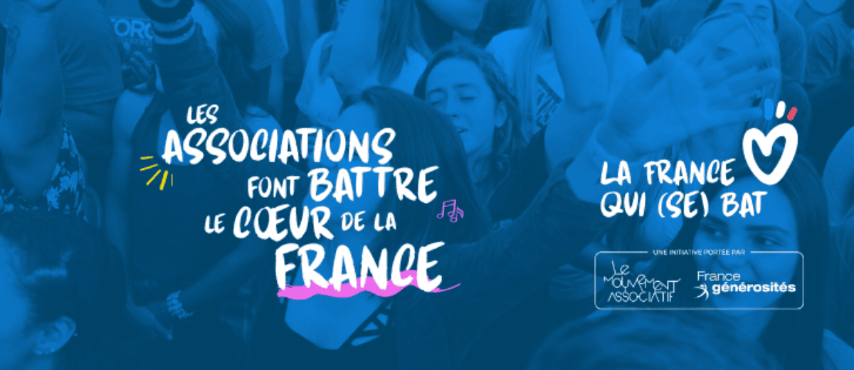 Sur un fond bleu : "les associations font battre le coeur de la France"